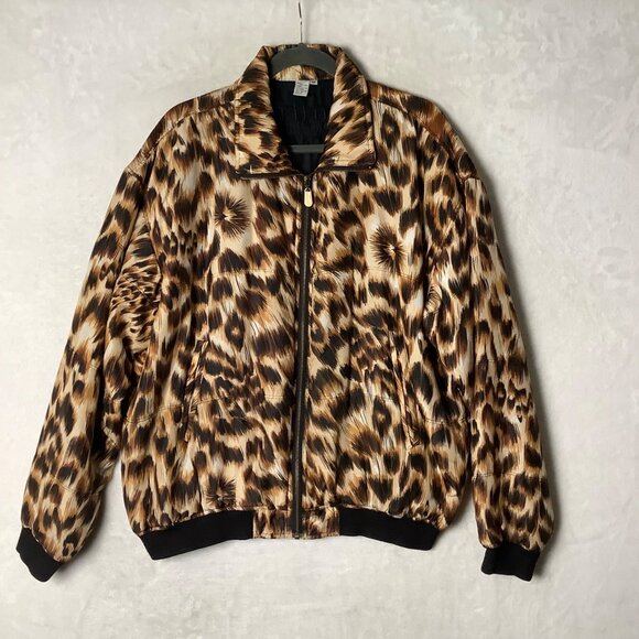 Vtg FUDA International Leopard Cheetah Print Silk Bomber Jacket Women Medium - Picture 8 of 8